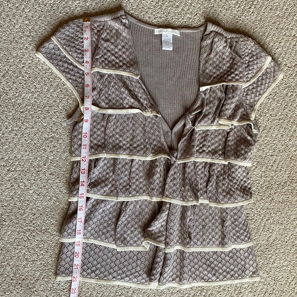 Design History sweater ruffle front cardigan taupe cream Medium - Picture 10 of 13